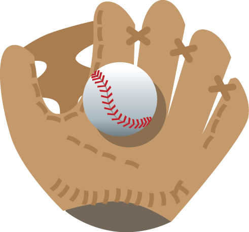 Illustration of baseball glove, open with ball in palm