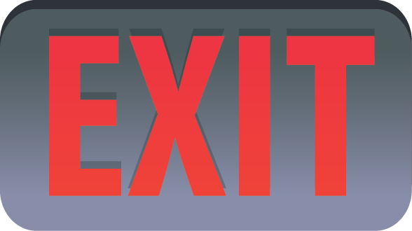 Illustration of a building exit sign, lit up