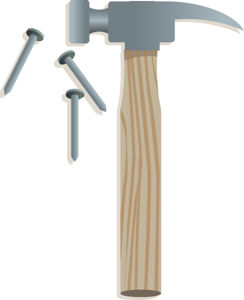 Illustration of a hammer and nails
